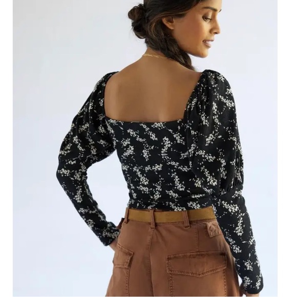 Anthropologie black floral sweetheart top blouse size L - Picture 3 of 9